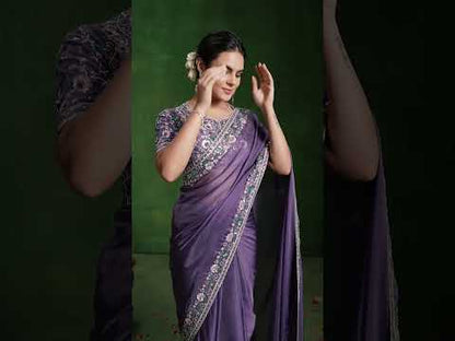 Lavender Habotai Silk Saree: Dual Sequence, Handwork, Stitched Blouse from the Ranjhana Collection