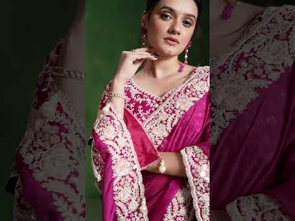 Pink Habotai Silk Saree: Handworked Sequins, Pure Silk Blouse for the Ranjhana Collection